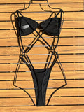 Sexy Glitter Black Sequin Micro Swimsuit One Piece Women's Bikinis Swimwear Backless Cross Bathing Suit Beach Outfits Bodysuits