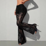 Women's summer lace see-through high-waist flared pants sexy bootcut trousers hot girl style