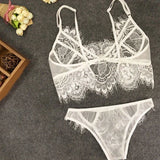 Lace Sexy Lingerie Bra Set Transparent Underwear Erotic Strappy Hollow  Lingerie Set Hot Garter & Thong Women Porn White Bra Set