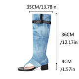 2025 Brand Plus Size 48 Trendy Denim Blue Gladiator Sandals Women Chic Black Chunky Heels  Fashion Comfy Walk Summer Boot Shoes