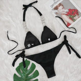 DEKA Women Diamond Bikini Set Rhinestones Swimwear Halter Wrinkled Bikini Female Two-pieces Swimsuit Bather Bathing Suit Swim