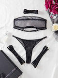 Toucheart 4 Piece Set Sexy Lingerie Set Elasticity Mesh Patchwork See-Through Breast-Wrapping Three-Point Briefs Sexy Underwear
