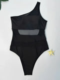 2026 Mesh Swimsuit Women One Piece Shoulder Padded Swimwear Female Sexy Bathers Bathing Swimming Swim Suit Beachwear XL