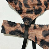 Toucheart Erotic Lingerie Leopard Print 5-piece Set with Gloves and Stockings Tie-dye Printed Sexy Hot Lingerie Suit for Women