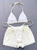 Ruffled Firlled Halter Bikini Women Swimwear Female Swimsuit Three-pieces Bikini Set with Shorts Bathing Suit Swim Beachwear