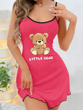 Women Summer Sleepwear Littler Bear Printed Suspenders Mini Dress Comfortable Home Leisure Sexy Nightgowns Nightdress