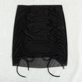 Mesh Sheer Beach Cover Up Skirt Women Ruffle Ruched Swim Skirt With Drawstring Bathing Suit Bikini Beach Dress Sarong Beachwear