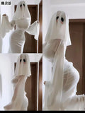 Sexy Ghost Costume for Women, White Gothic Dress, Ghost Cosplay Outfit, Halloween Party Dress, Elegant Scary Boo Lady Costume