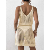 S - XL V Neck Hollow Out Crochet Knitted Tunic Beach Cover Up Cover-ups Beach Dress Mini Beach Wear Beachwear Female Women V7048