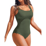 S - XXL 11 Colors Ribbed Frilled Women Swimwear One Piece Swimsuit Female Backless High Leg Cut Bather Bathing Suit Swim K7097