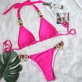 8 Colors Sexy Bikini Women Swimwear Swimsuit Shiny Crystal Diamond Chain Bathing Suit Beach Bikinis Set Female Push Up Biquinis