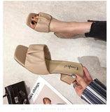 Fashion Strange Style Women Slippers Square Open Toe Slippers Slip on Slides Summers Beach Shoes Woman Heels Zapatillas Mujer