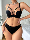 Women's Sexy U-shaped 3/4 Bra Underwear Set Solid Color Steel Ring Gathering Push Up Everyday Versatile Underwear Set A2755