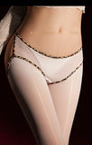Leopard Print Panties With Integrated Stockings Sexy Hollow Lace Pantyhose With Bow And Bell Black Silk Smooth Pure Desire 6Z3F