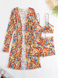 New Sexy 3 Pieces Suit for Women Neck Hanging Bikini Set+Cover-up Swimwear Sunproof Tankini High Waist Shorts Swimsuit Beachwear