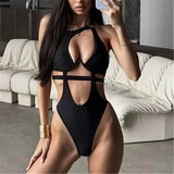 Asymmetric V-bra Underwired Cut Out Women Swimwear One Piece Swimsuit Female High Cut Monokini Bather Bathing Suit Swim V5928
