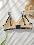Women Ribbed Push Up Bra Letter Print Adjustable Shoulder Strap Underwire Brassiere Fashion Daily Lingerie R8809