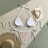 Embroidery Mesh Lace Halter Bikini Female Swimsuit Women Swimwear Two-pieces Bikini Set High Cut Bathing Suit Swim Beach Wear