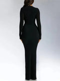 Trendy Solid Color Slim Long Dresses Women Sexy Deep V-neck Hollow Out Leace-up Package Hip Bodycon Party Dress Female Vestidos