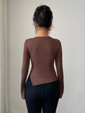 Autumn and winter inner asymmetrical hollow metal decoration slim fit daily outer top