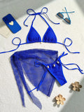 Women mesh micro mini string bikini sets 3pcs with cover skirt shell pendant swimsuit bathing suit beach outfits biquini tankini