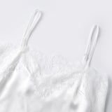 Women Summer Sleepwear White Satin Pajama Sets Lace Spaghetti Straps Cami with Pants Two Piece Sets