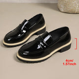 Patent Leather Thick Heels Loafers Women Spring New Mixed Color Med Heel Office Pumps Woman Plus Size 43 Slip On Single Shoes