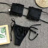 Sexy Pink Bandeau Frilled Bikini Swimsuit Female Swimwear Women Two-Pieces Bikini Set Bather Padded Bathing Suit Swim V1242B