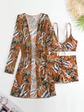 New Sexy 3 Pieces Suit for Women Neck Hanging Bikini Set+Cover-up Swimwear Sunproof Tankini High Waist Shorts Swimsuit Beachwear