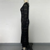 2025 Hollow Out Long Sleeve Backless Knitted Tunic Beach Cover Up Cover-ups Beach Dress Beach Wear Beachwear Female Women K6597