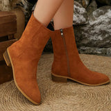 Elegant Square Heel Boots for Women Comfort Pointed Toe Mid Heel Ankle Boots Woman 2025 Plus Size Faux Suede Booties Female