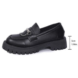 2025 Fashion Metal Chain Platform Loafers Women Thick Bottom Pu Leather Shoes Woman Slip On Black Student Shoes Plus Size 35-43