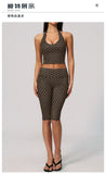 New Summer Women White Polka Dot Print Yoga Sets Hanging Neck Slim Sport Vest High Waist Mid Pants Gym Two-piece Workout Clothes