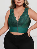 New Arrival Plus Size Dark Green Sexy Embroidered Lingerie, Plunge Push-up Bra with Front Zip