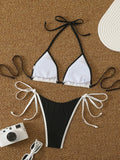 Sexy White Black Patchwork Micro Bikini Women Halter Push Up Bra Bandage Thong Swimsuit 2026 Bathing Suit Holiday Pool Swimwear