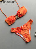 New With Skirt Metal Flower Printed Bikini Female Swimsuit Women Swimwear Three-Pieces Bikini Set Bather Bathing Suit Swim V7285