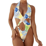 2025 Sexy High Cut Out Halter Female Swimwear One Piece Swimsuit Women Cross Bandage Monokini Bather Bathing Suit Swim Bodysuit