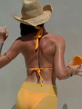 Sexy Yellow 3D Flower Mesh Cover Up Bikini Set 2026 Women Push Up Bra Skirt 3 Piece Swimsuit Beach Bathing Suit Holiday Swimwear