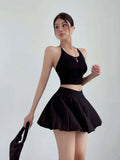 Preppy WOMENGAGA American Style Style High Waisted Slim Pleated Skirt For Women's Summer Ballet Skirt Fashion Women QI9Y