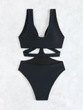 S - XL V Neck High Cut Out One Piece Swimsuit Women Swimwear Female Bather Monokini Cross Bandage Bathing Suit Swim Beachwear