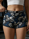1XL-4XL Women Seamless Panties High-waisted Boyshorts Gothic Skull Soft Breathable Stretch Underwear for Women
