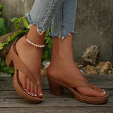 2025 New Gold High Heels Flip Flops Women Outdoor Clip Toe Thick Heeled Sandals Woman Lightweight Plus Size Summer Slippers 43