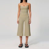 Gym Workout Yoga Sets Women Square Neck Slimming Sports Tank Top Fitness Gym Suit Outdoor High Waist Flare Pants Two-piece Set