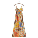 Paisley Print Bohemian Wide Leg Long Pants Jumpsuit Women Summer New Overalls Spaghetti Strap Loose Casual Boho Jumpsuit Tassel