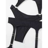 Sexy Tummy Cut Out Halter With Garter One Piece Swimsuit Women Swimwear Female High Leg Cut Bather Bathing Suit Swim Lady V4415
