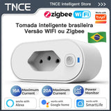 TNCE Tuya Brazil Plug WIFI or zigbee 16/20A socket with Power Monitor, Smart outlet remote control, Voice with Google Home Alexa