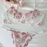 French Floral Bra Set Women | Sweet Sexy Sheer Mesh Lace, Transparent Underwear Set | Practical & Feminine MOYISU Sexy Panty Set
