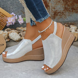 2025 New Gold Wegdes Sandals Women Summer Plus Size Chunky Platform Sandles Woman Elastic Back Strap High Heel Sandalias Mujer