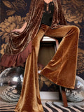 new European and American high-waisted slim shiny silver drape gold velvet bell-bottom casual pants