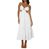 Spaghetti Strap Vacation Long Dress For Women Summer 2025 Fashion Elegant Sleeveless Backless Hollow Out Vestidos Party Dresses